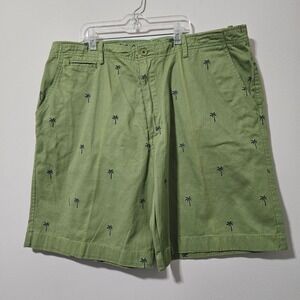 Madison Mens Green Palm Tree Embroidered‎ Chino Shorts Size 38 Tropical Preppy
